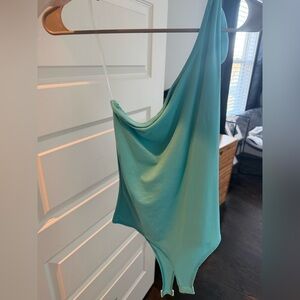 Gaze Turquoise One-Shoulder Top Onesie